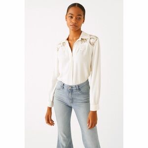 Gantos | VTG Embellished Glass Beading Details Button Down Charmeuse Blouse